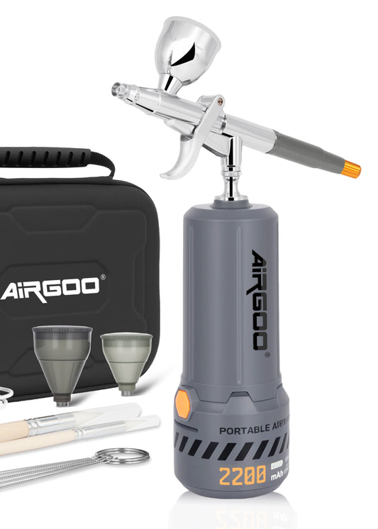 Airgoo MK430-116E Pistol Type Cordless Airbrush Kit – 2200mAh Compressor, 0.3mm Airbrush Set
