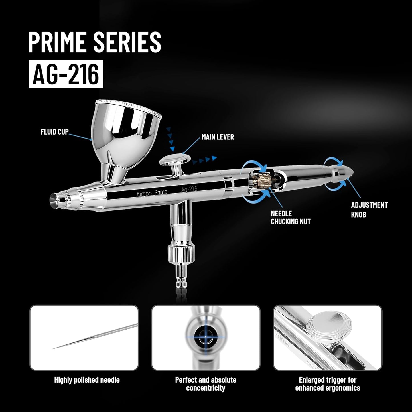 Airgoo AG-216 Prime Dual-Action Airbrush Set – 0.3mm & 0.5mm Nozzles