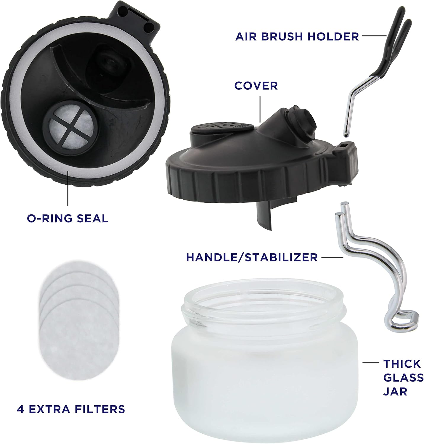 Airbrush Cleaning Kit – Glass Cleaning Pot Jar with Airbrush Holder, Cleaning Needles & Brushes for Airbrush Maintenance