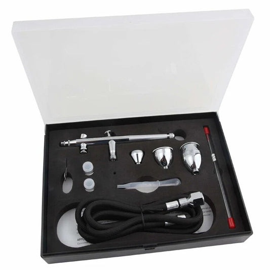 Fengda Elite Airbrush 0.2, 0.3 & 0.5mm Gravity Feed Double-Action Paint Spray Gun Set with 3 Interchangable Cups, Nozzles, 2 Meter Braided Air Tube (FE-186K)
