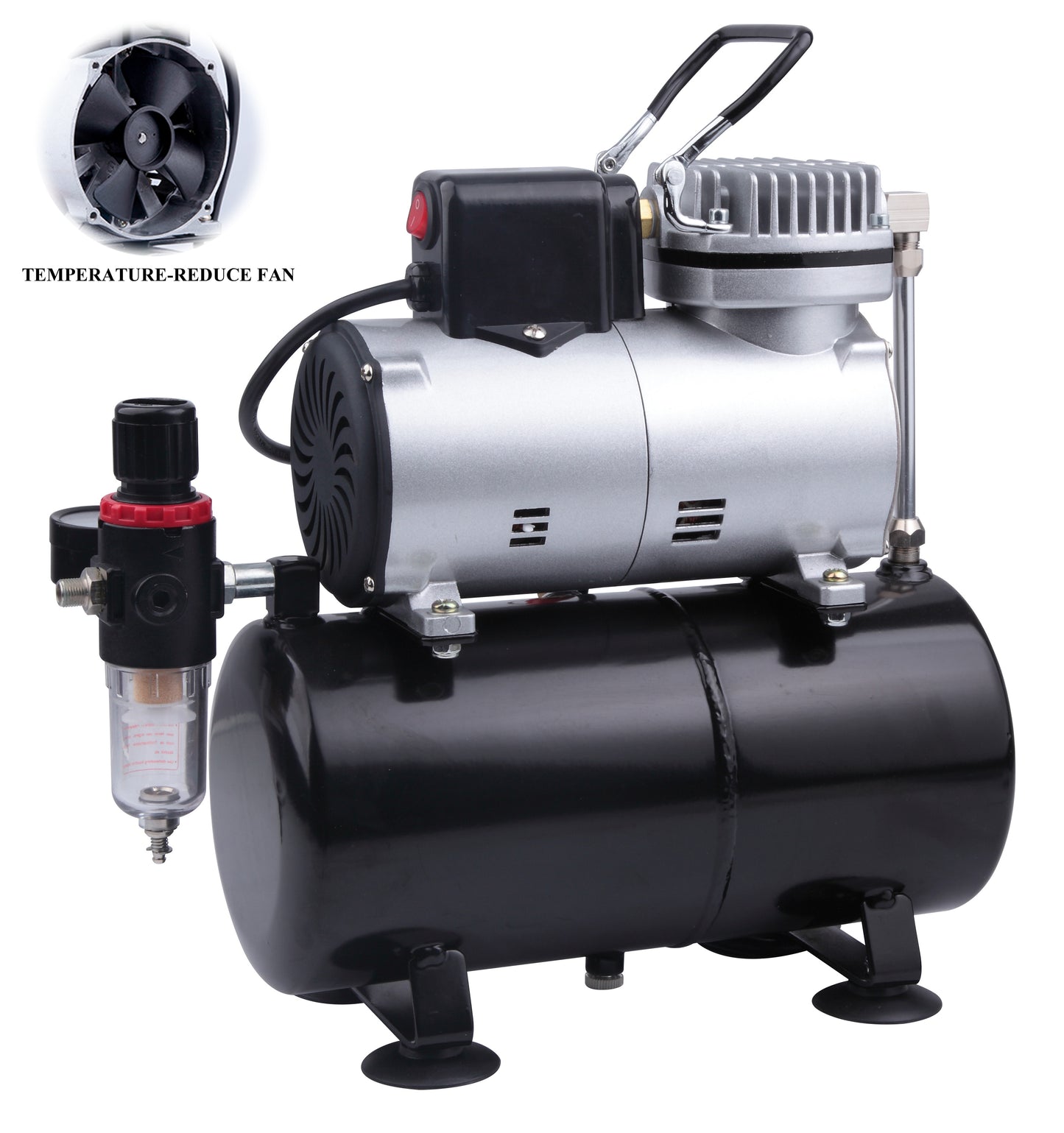 Fengda LS-186S Upgraded Single-Piston Airbrush Compressor with Cooling Fan & 3L Tank