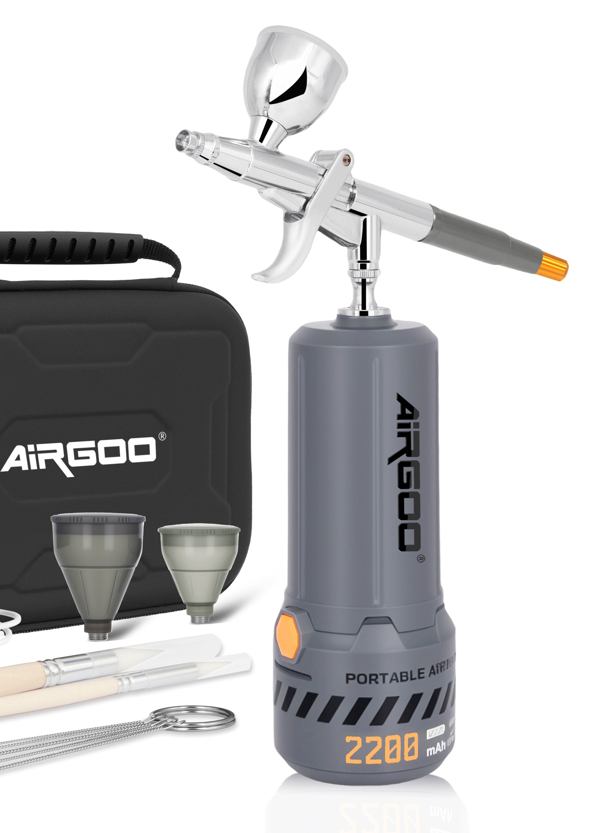 Airgoo MK430-116E Pistol Type Cordless Airbrush Kit – 2200mAh Compressor, 0.3mm Airbrush Set