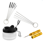Airbrush Cleaning Kit – Glass Cleaning Pot Jar with Airbrush Holder, Cleaning Needles & Brushes for Airbrush Maintenance
