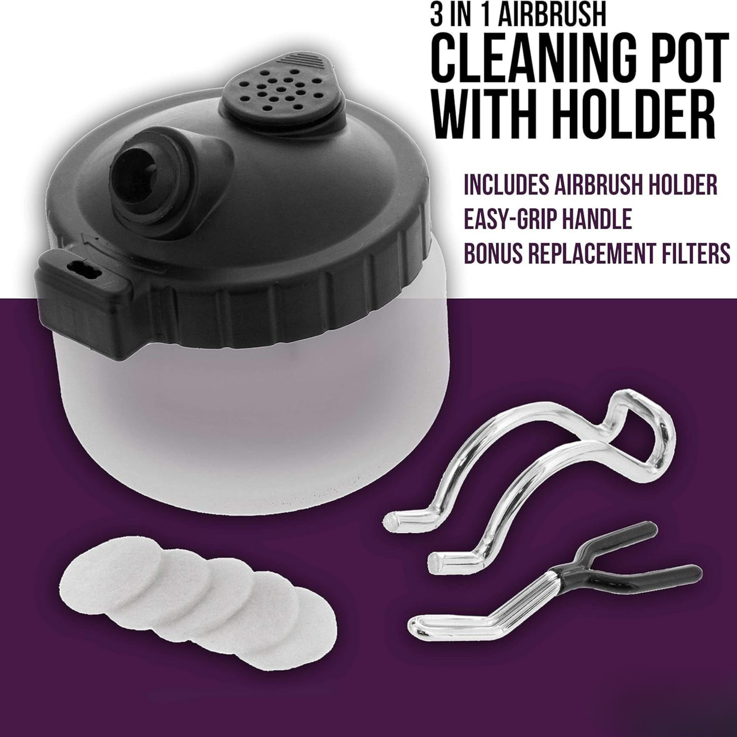 Airbrush Cleaning Kit – Glass Cleaning Pot Jar with Airbrush Holder, Cleaning Needles & Brushes for Airbrush Maintenance