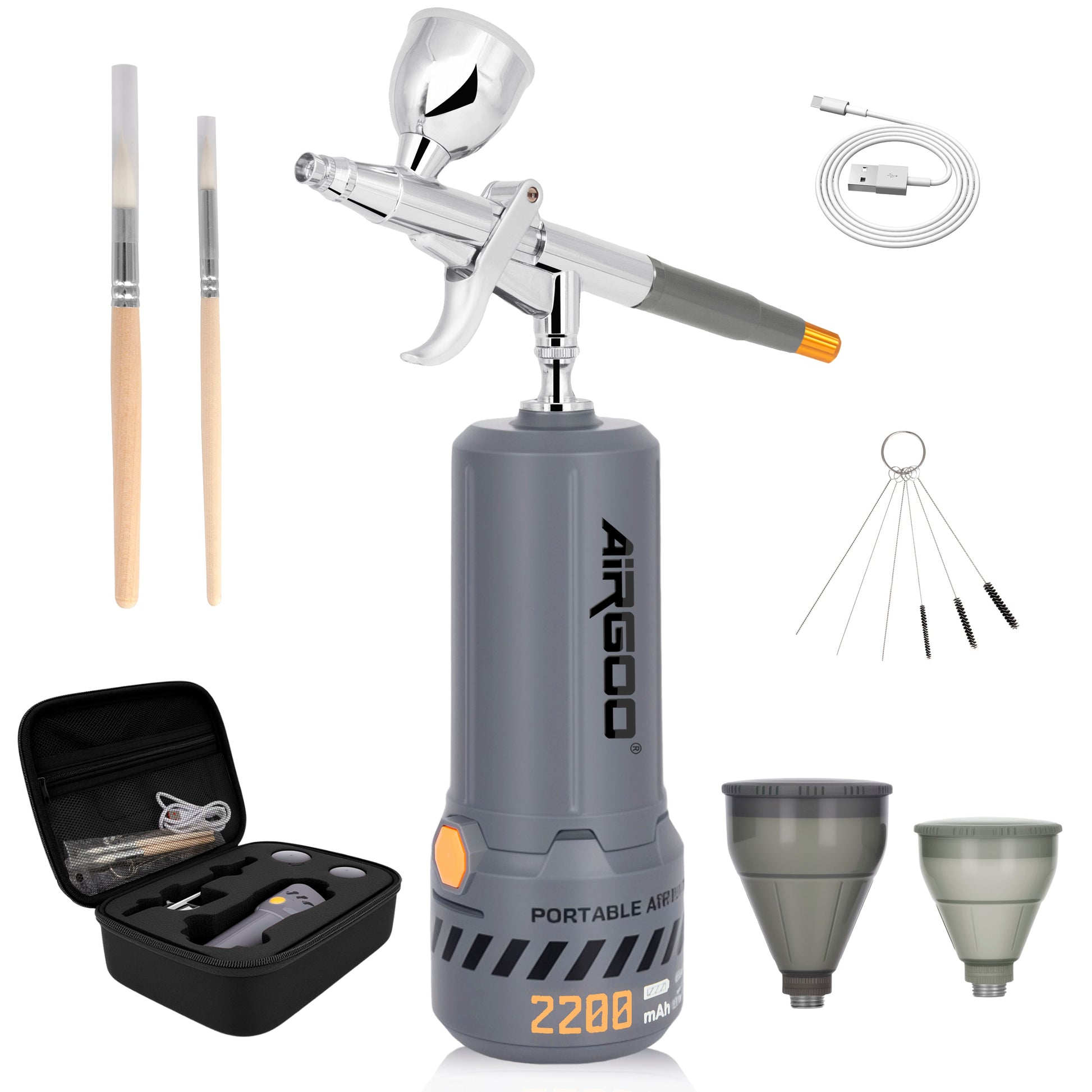 Airgoo MK430-116E Pistol Type Cordless Airbrush Kit – 2200mAh Compressor, 0.3mm Airbrush Set