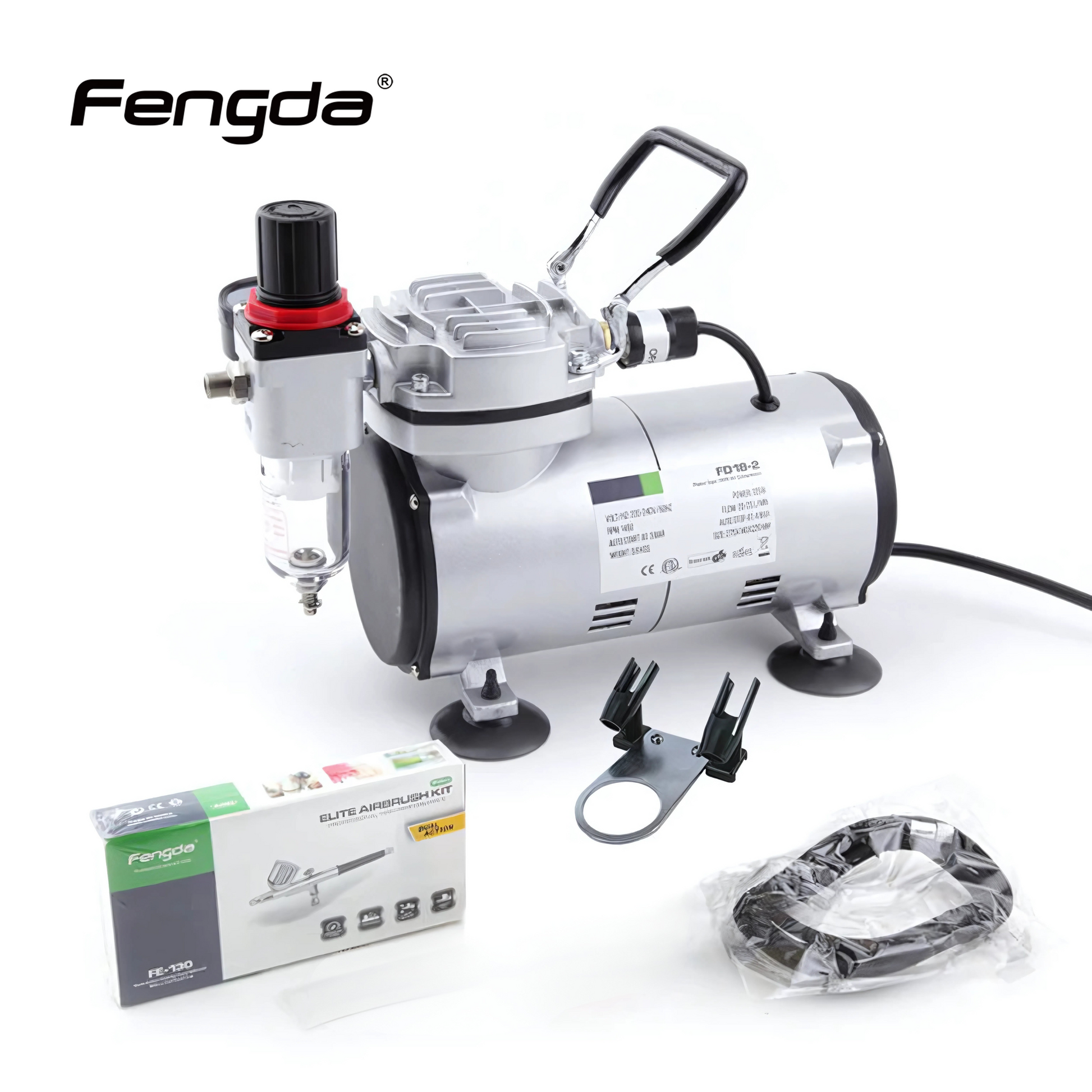 Fengda Premium Starter Kit Airbrush with Mini Compressor Kit, Air Brush (FE-130) 0.3mm Adjustable Dual-Action and Accessories (FD18-2K)
