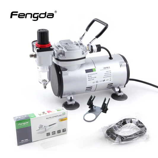 Fengda Premium Starter Kit Airbrush with Mini Compressor Kit, Air Brush (FE-130) 0.3mm Adjustable Dual-Action and Accessories (FD18-2K)