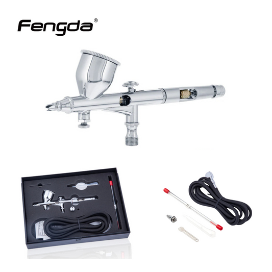 Fengda Premium Air Brush 0.2 & 0.3mm Gravity Feed Dual-Action Paint Spray Gun Set with Nozzle and 2 Meter Braided Air Tube (FE-180K)