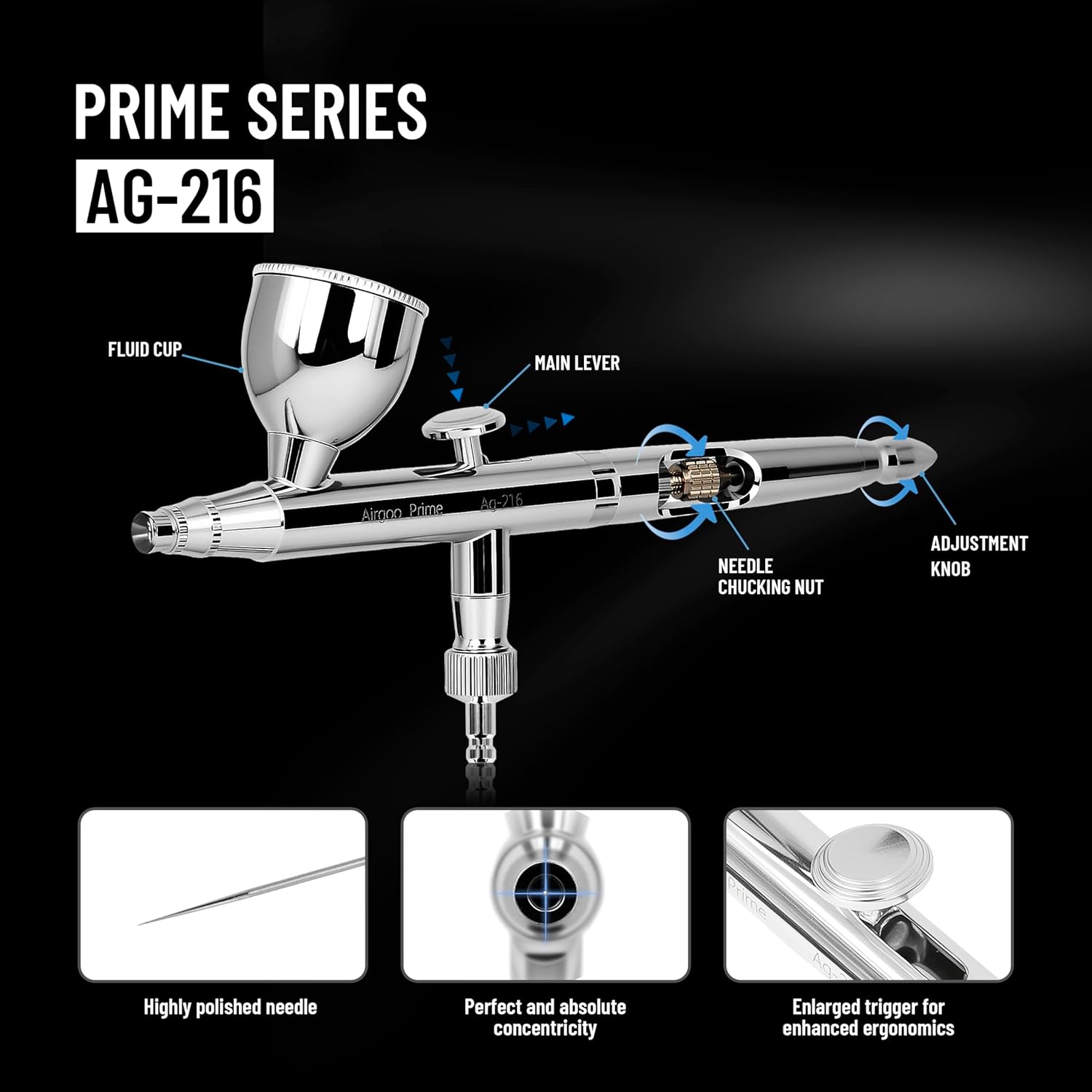 Airgoo AG-216 Prime Dual-Action Airbrush Set – 0.3mm & 0.5mm Nozzles