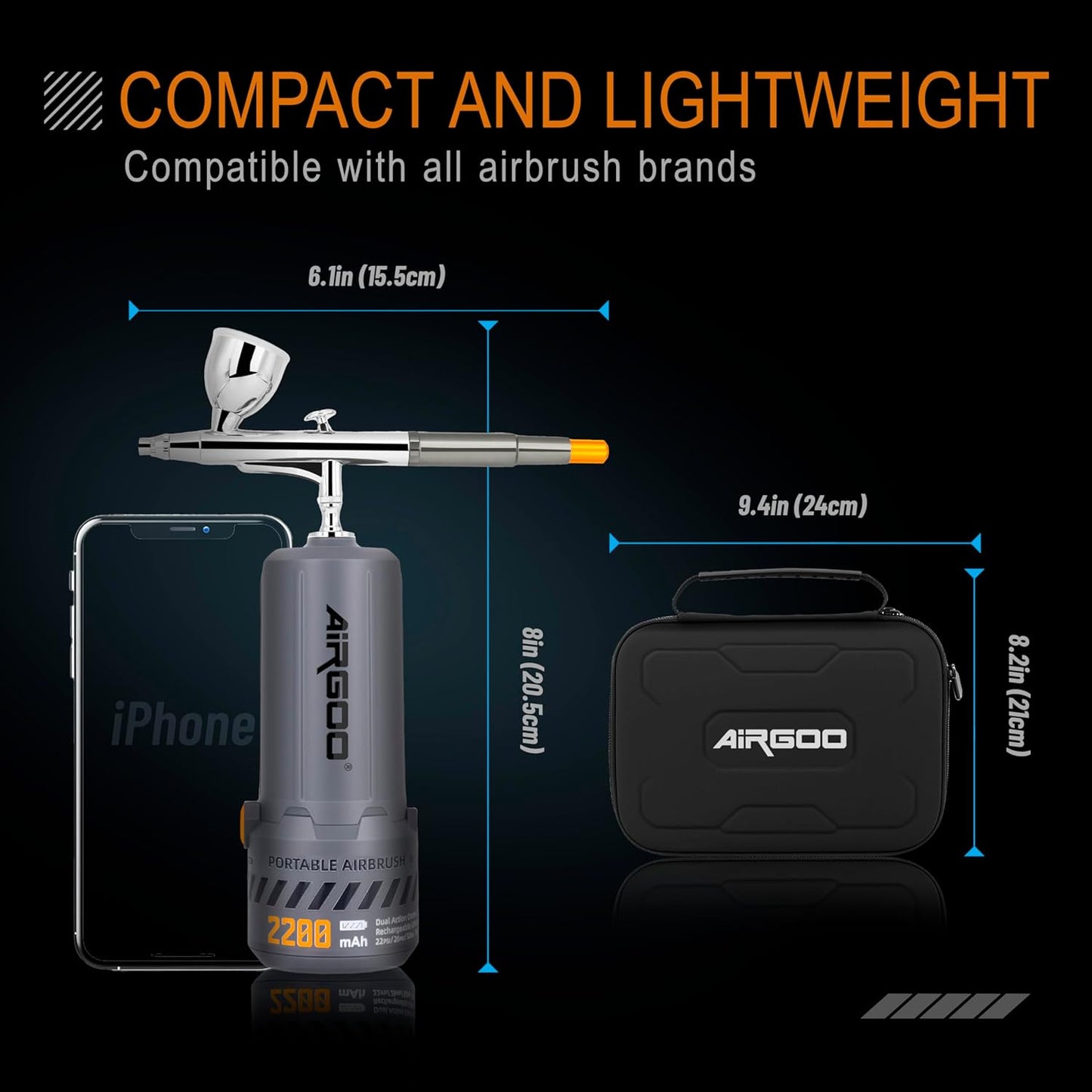 Airgoo MK430-215 Cordless Airbrush Kit – 2200mAh Compressor, 0.3mm Airbrush Set