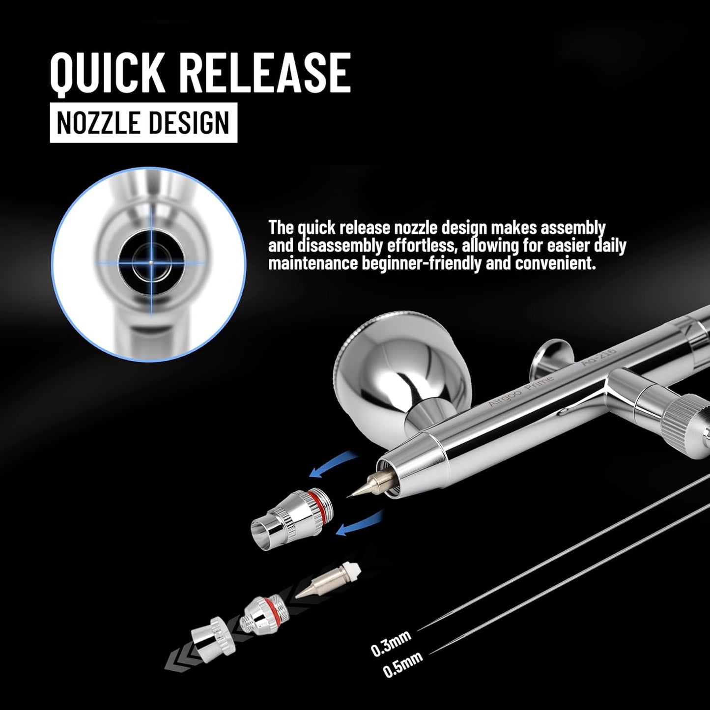 Airgoo AG-216 Prime Dual-Action Airbrush Set – 0.3mm & 0.5mm Nozzles