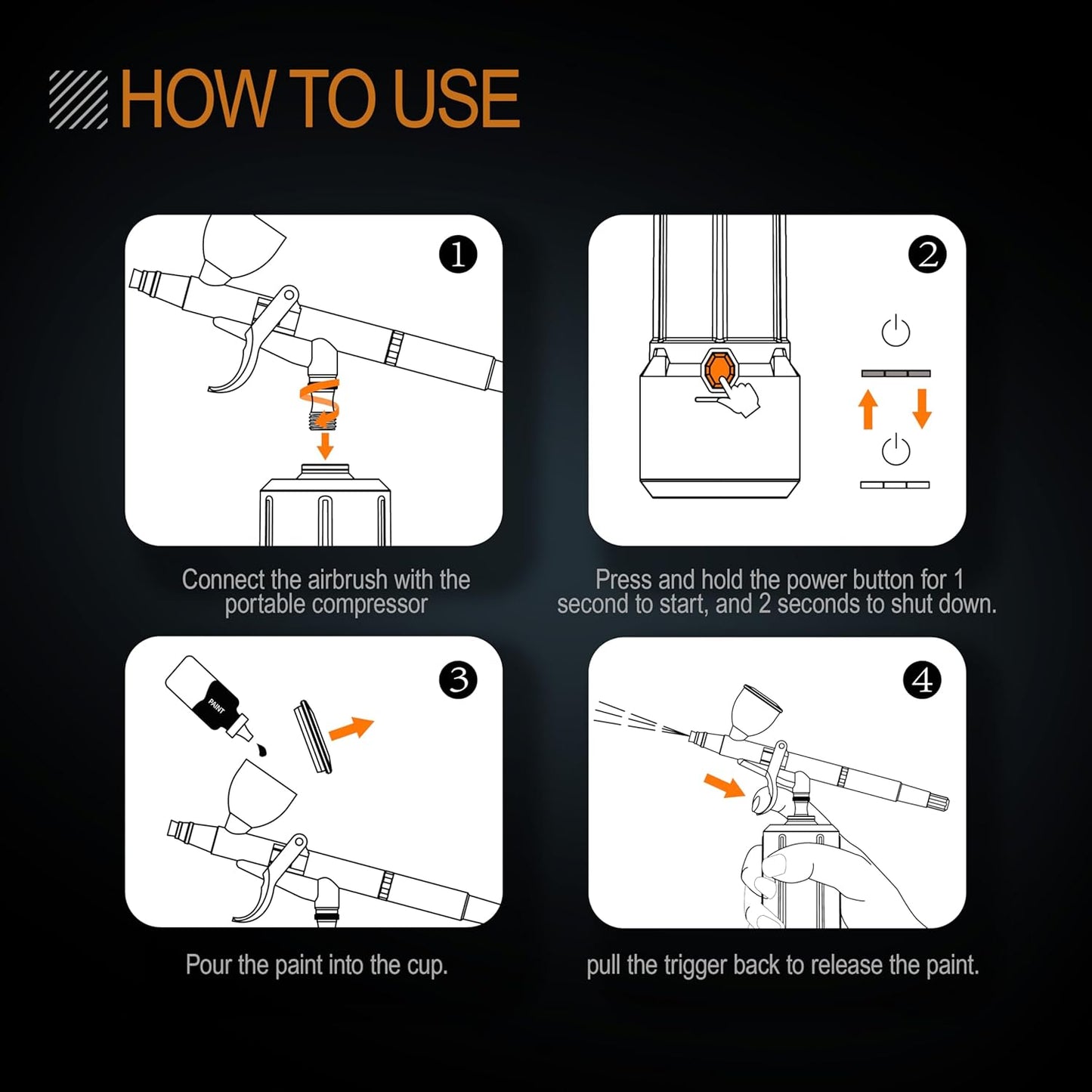 Airgoo MK430-116E Pistol Type Cordless Airbrush Kit – 2200mAh Compressor, 0.3mm Airbrush Set