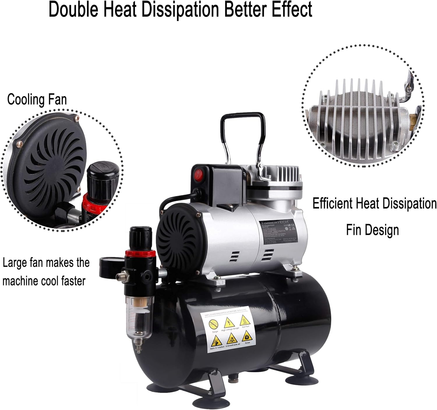 Fengda LS-186S Upgraded Single-Piston Airbrush Compressor with Cooling Fan & 3L Tank