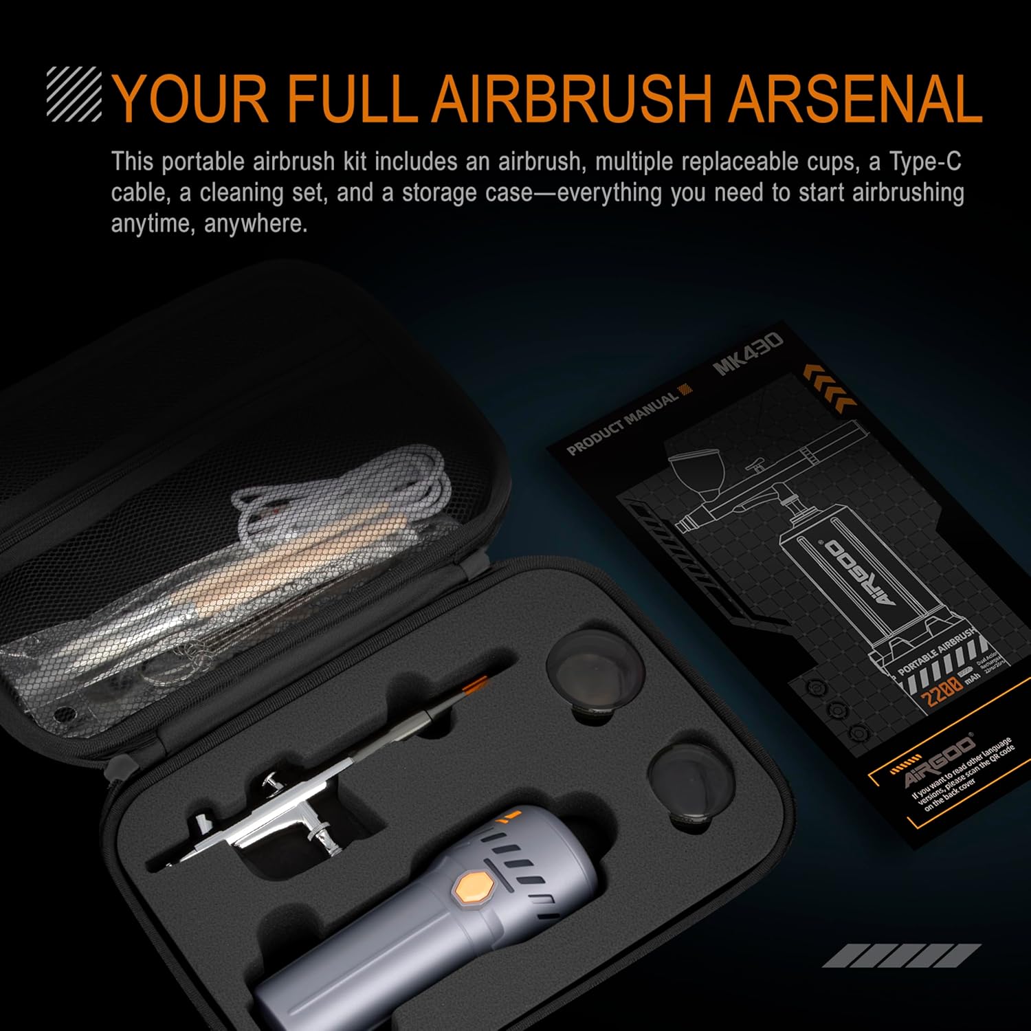 Airgoo MK430-215 Cordless Airbrush Kit – 2200mAh Compressor, 0.3mm Airbrush Set