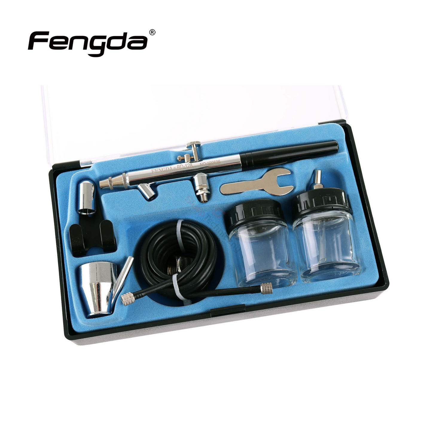 Fengda Double Action Airbrush 0.35mm Siphon Type Paint Spray Gun Set with and 2 Meter Air Tube and 3 Cups (BD-128)