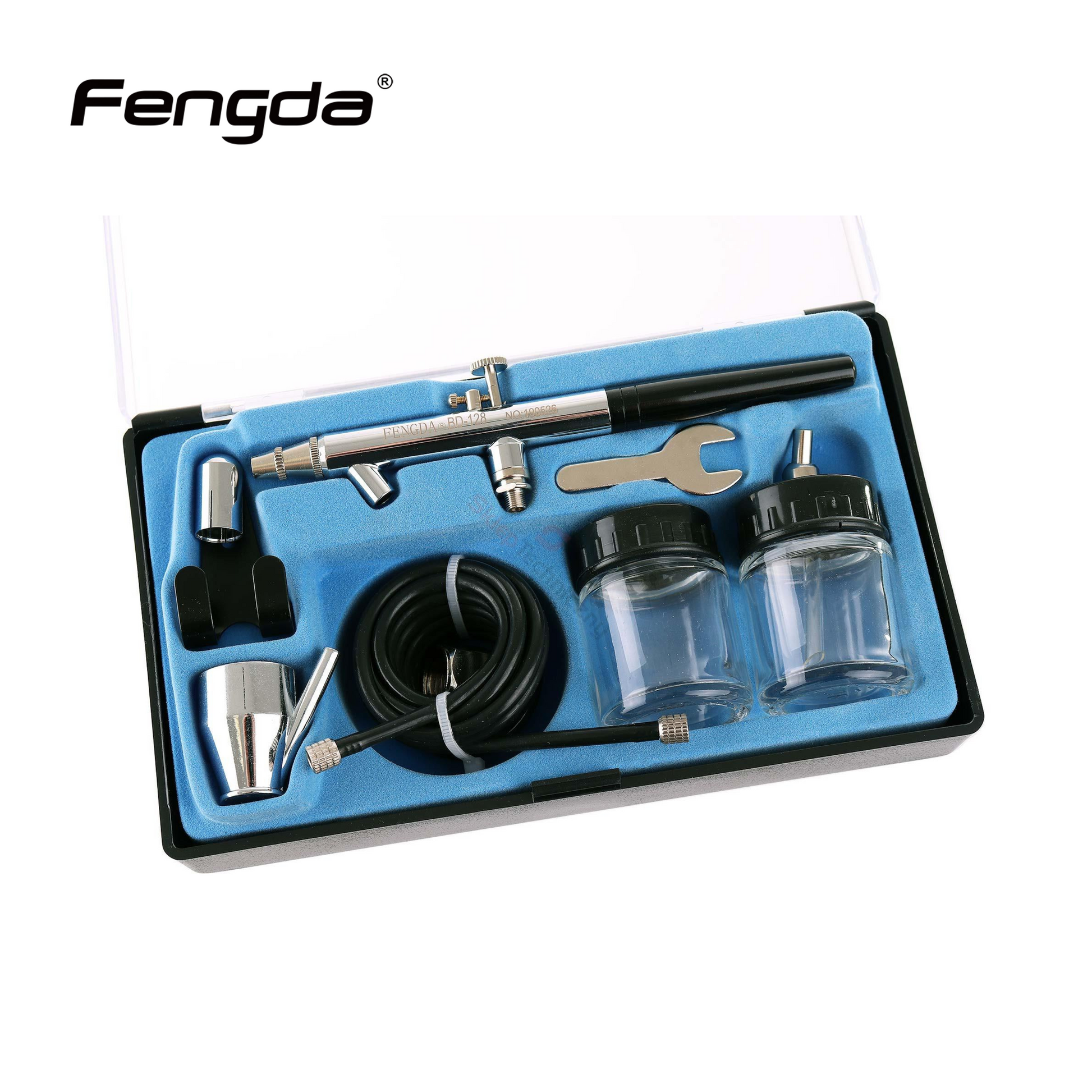 Fengda Double Action Airbrush 0.35mm Siphon Type Paint Spray Gun Set with and 2 Meter Air Tube and 3 Cups (BD-128)