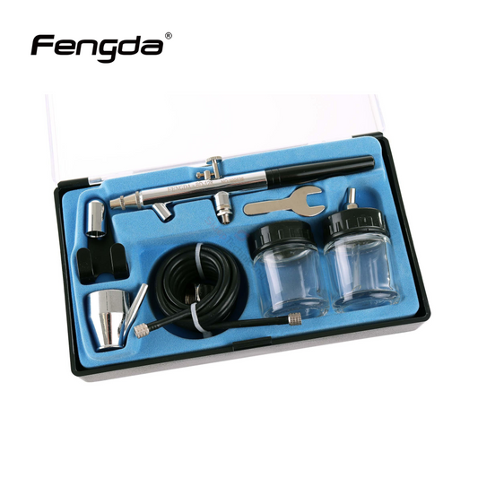 Fengda Double Action Airbrush 0.35mm Siphon Type Paint Spray Gun Set with and 2 Meter Air Tube and 3 Cups (BD-128)