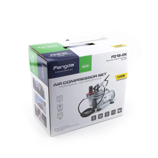 Fengda Premium Starter Kit Airbrush with Mini Compressor Kit, Air Brush (FE-130) 0.3mm Adjustable Dual-Action and Accessories (FD18-2K)