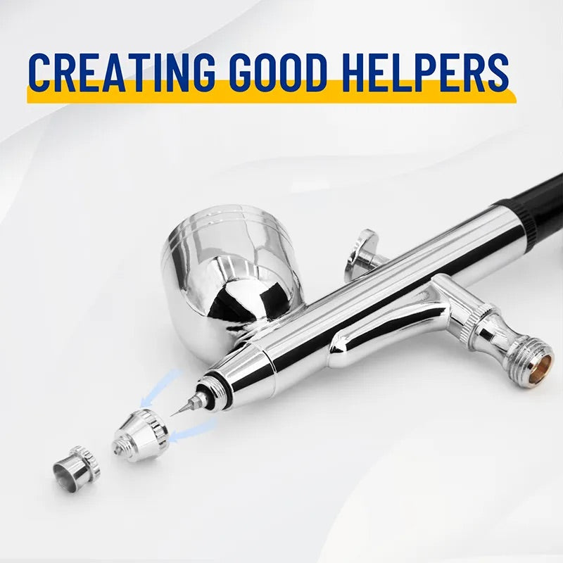 Fengda Air Brush 0.2, 0.3 & 0.5mm Needle/Nozzle, Gravity Feed Adjustable Dual-Action Spray Gun Set and 2 Meter Braided Air Tube. FE-130K