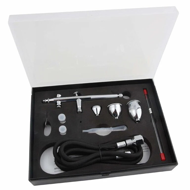 Fengda Elite Airbrush 0.2, 0.3 & 0.5mm Gravity Feed Double-Action Paint Spray Gun Set with 3 Interchangable Cups, Nozzles, 2 Meter Braided Air Tube (FE-186K)