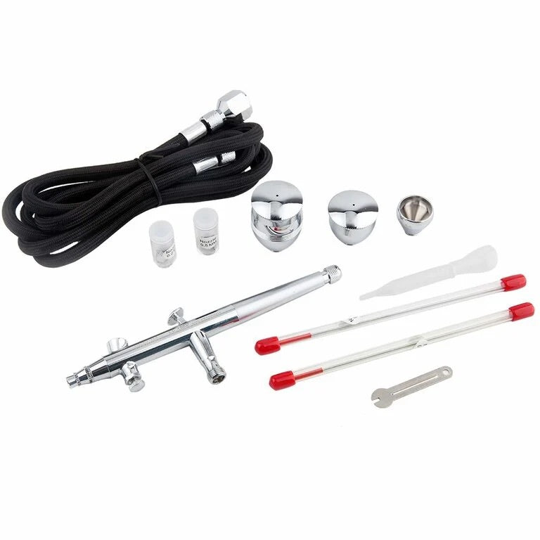 Fengda Elite Airbrush 0.2, 0.3 & 0.5mm Gravity Feed Double-Action Paint Spray Gun Set with 3 Interchangable Cups, Nozzles, 2 Meter Braided Air Tube (FE-186K)