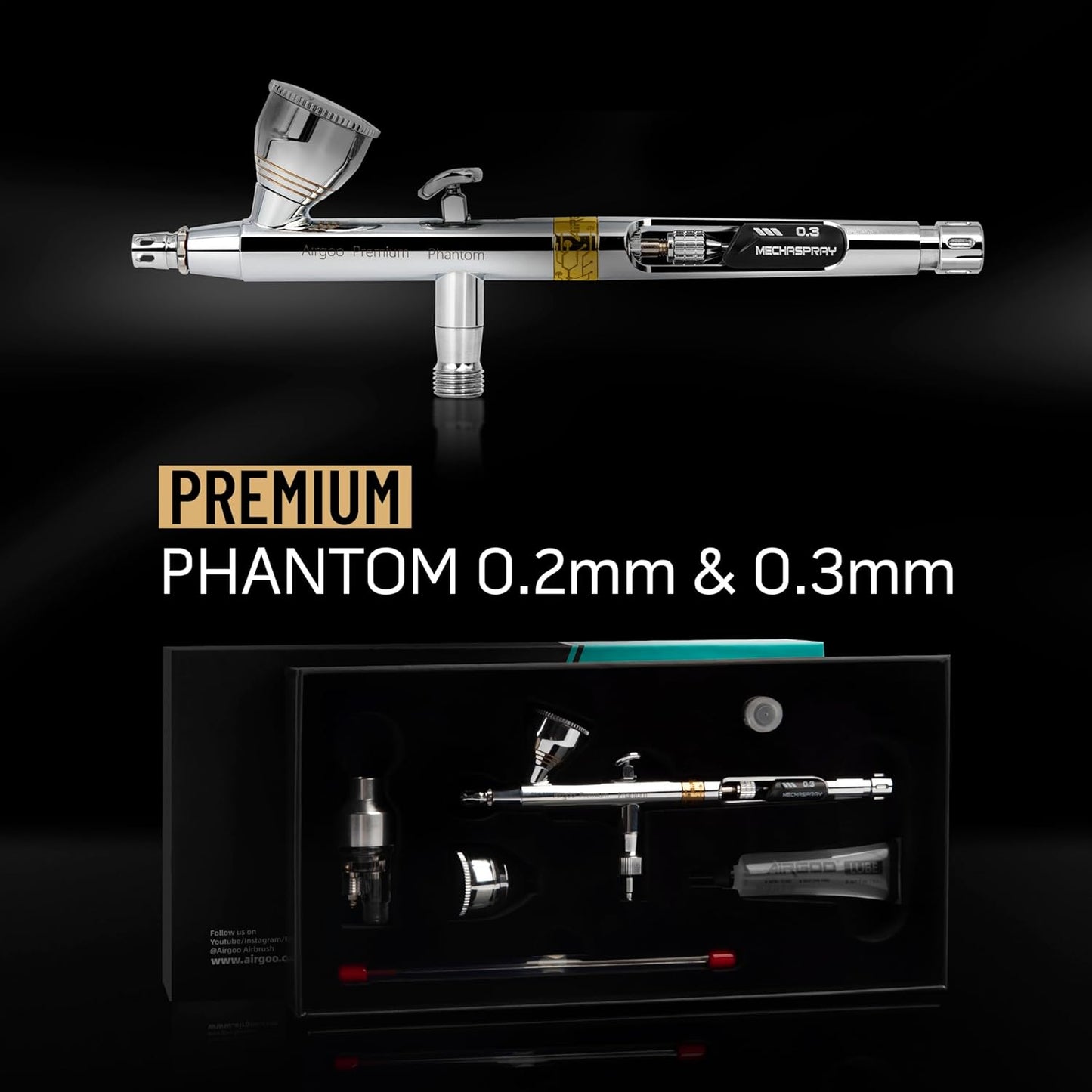 Airgoo Phantom Premium Airbrush D1 – 0.2mm & 0.3mm Dual-Action Set